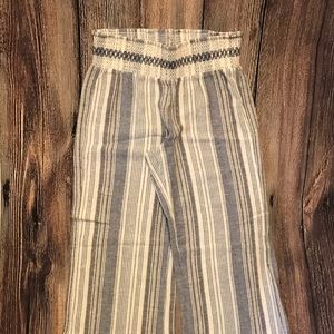 Women’s Blue and Beige Striped Pull on Large Pants